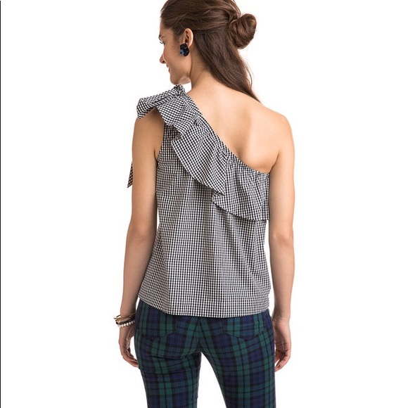 Vineyard Vines Petit Gingham One Shoulder Bow Top - Picture 5 of 8